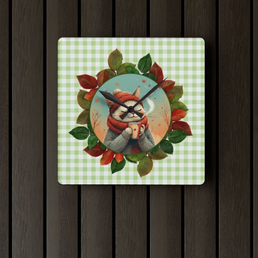 Country Autumn Kitty Acrylic Wall Clock