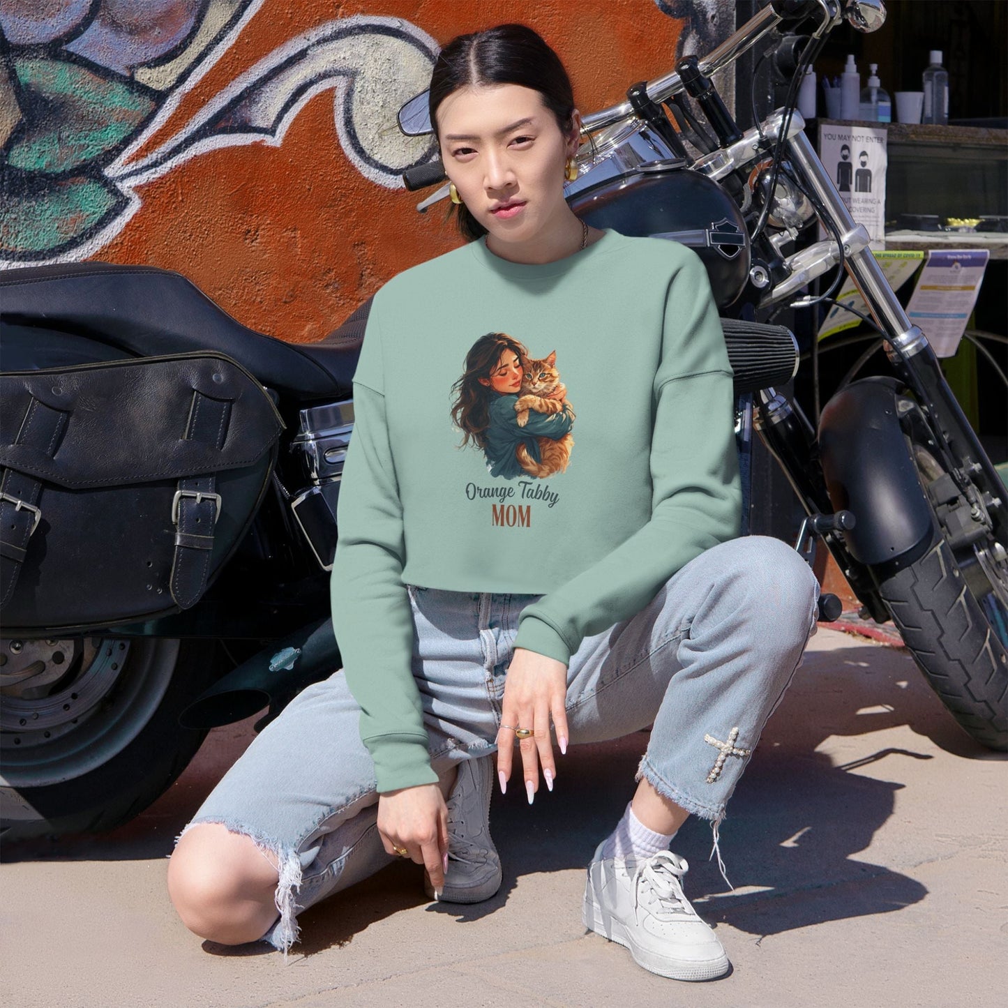 Cozy Orange Tabby Mom Cropped Sweatshirt