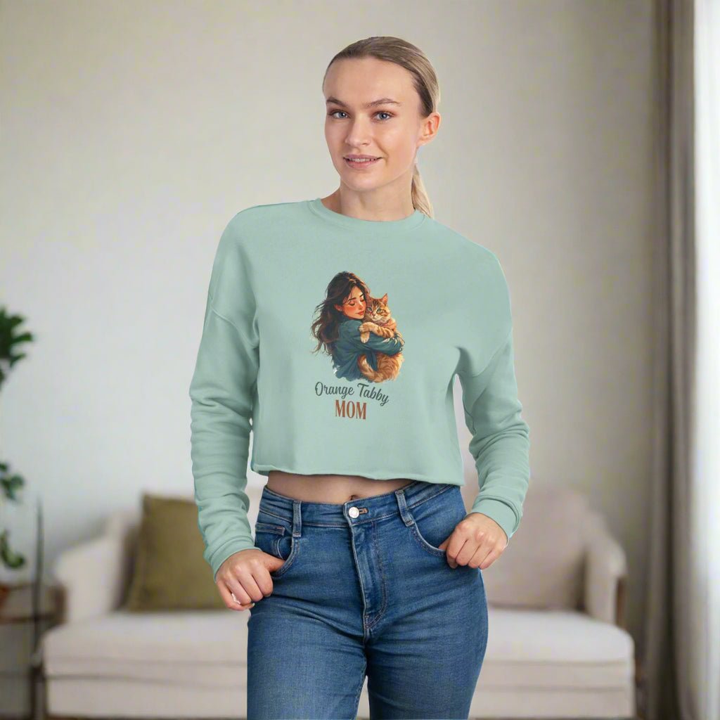 Cozy Orange Tabby Mom Cropped Sweatshirt