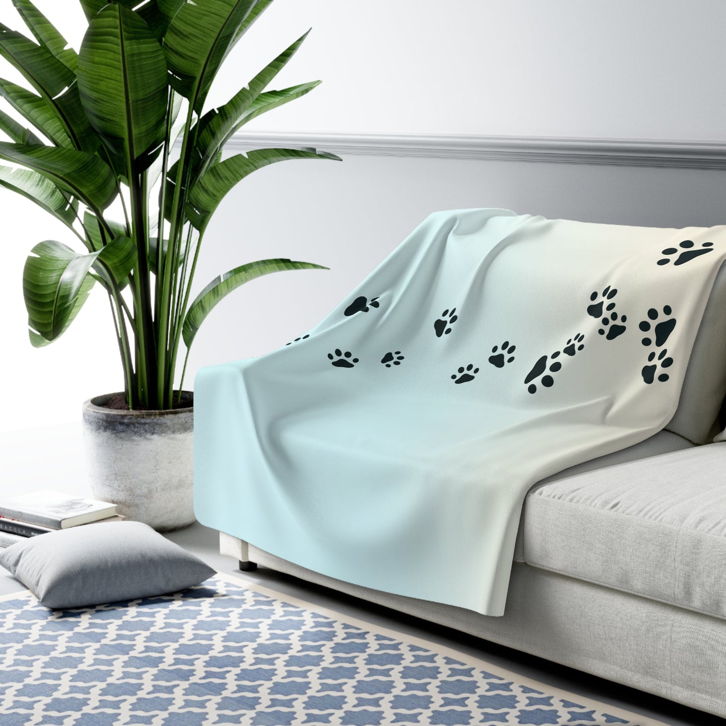 Cozy Paw Print Sherpa Fleece Blanket