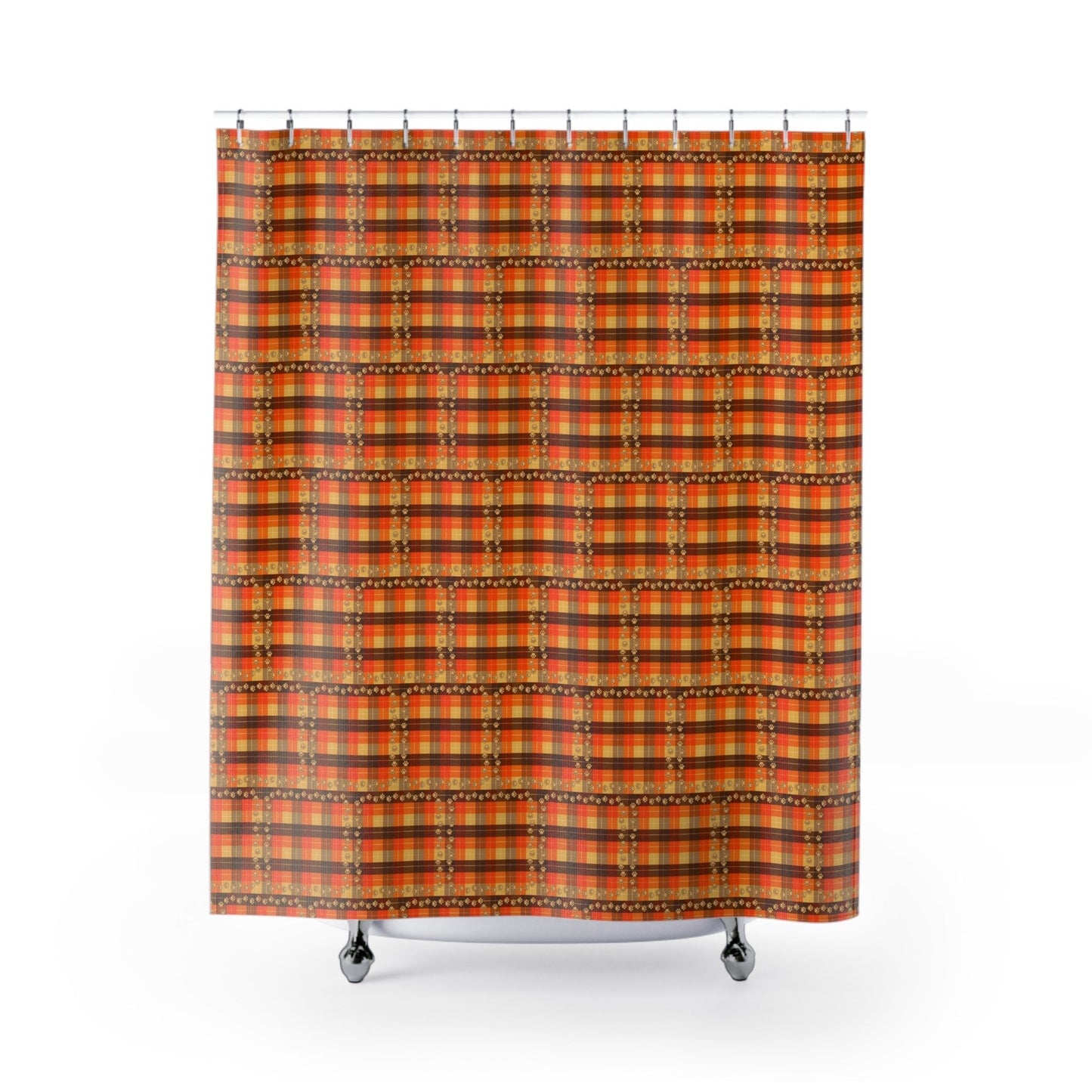Cozy Plaid Shower Curtain with Paw Prints
