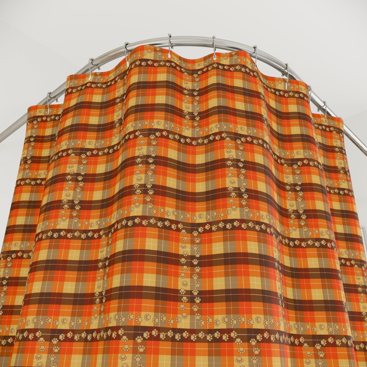 Cozy Plaid Shower Curtain with Paw Prints