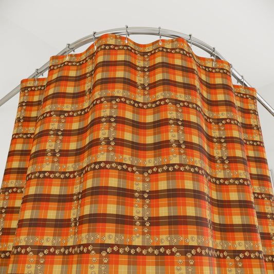 Cozy Plaid Shower Curtain with Paw Prints