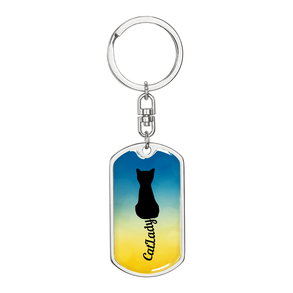 Cursive Tail Cat Lady Keychain