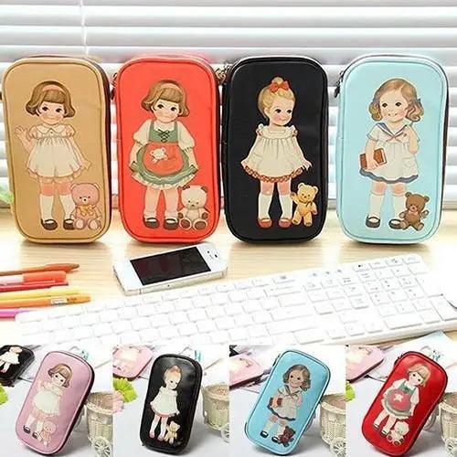 Cute Doll Pattern Pencil Case For Girls Colorful Pen Holder Case For Students Elegant Style School Accessories  Pencil Pouch Pen Bag Multipurpose Travel Bags For School