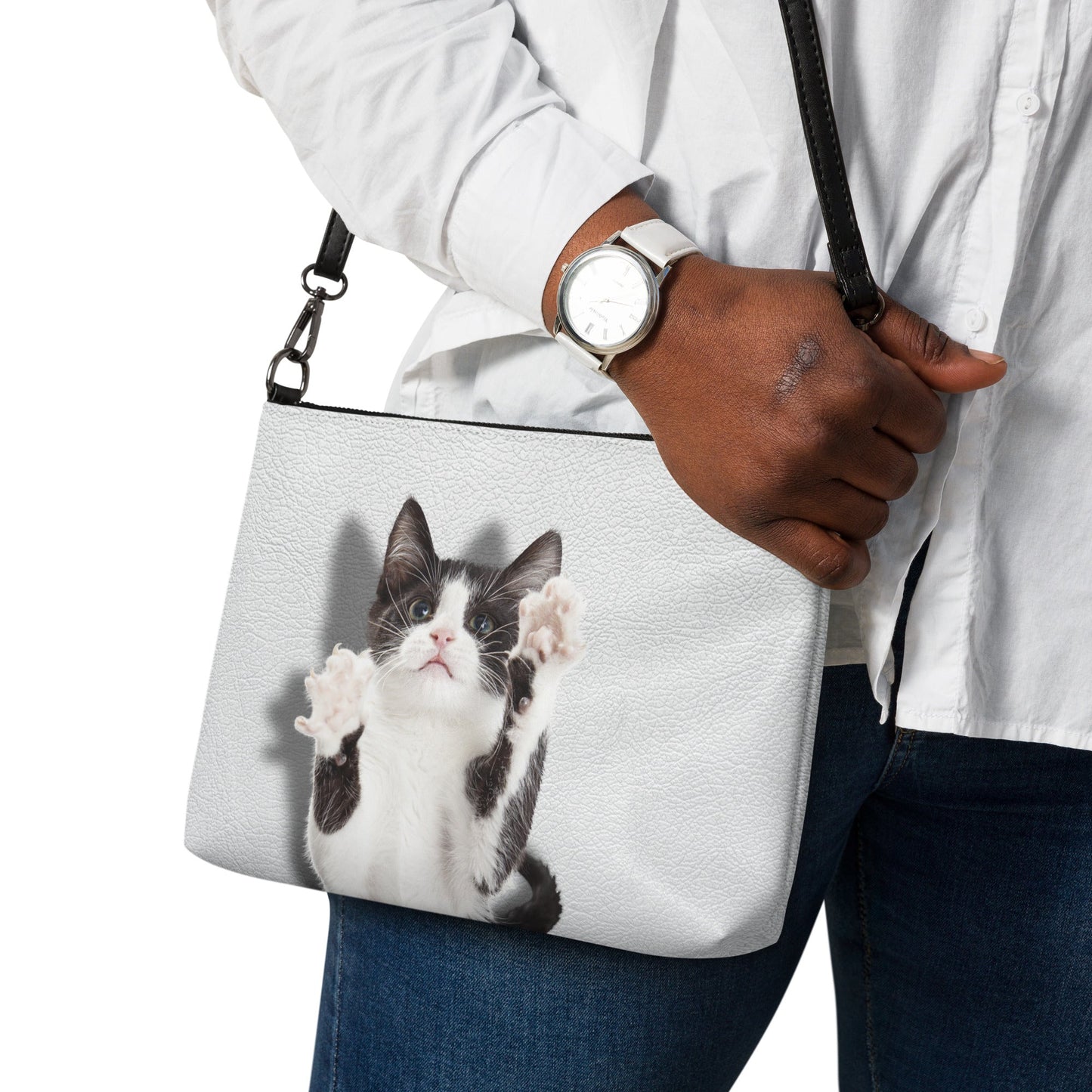 “Caught Mid-Chaos” Cat Crossbody Bag
