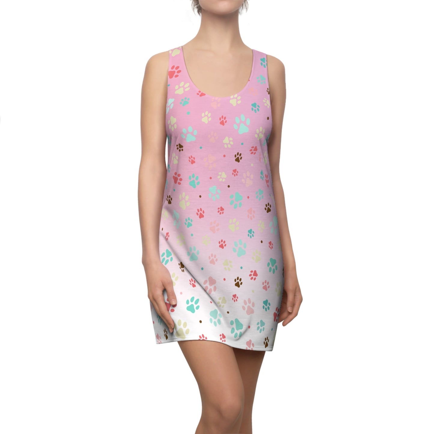 Cute Pink Paw Print Racerback Dress for Pet Lovers