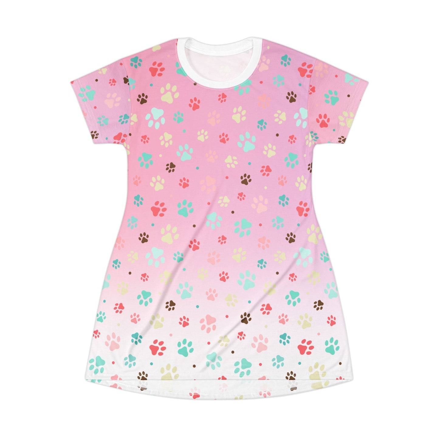 Cute Pink Paw Print T-Shirt Dress for Pet Lovers