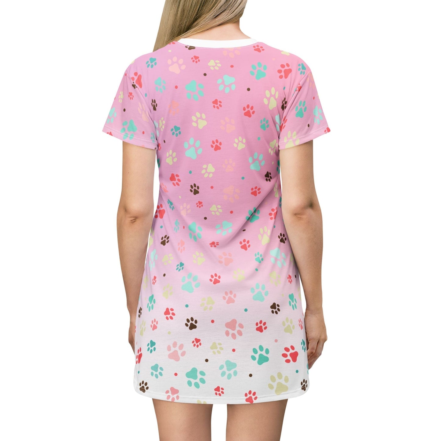 Cute Pink Paw Print T-Shirt Dress for Pet Lovers