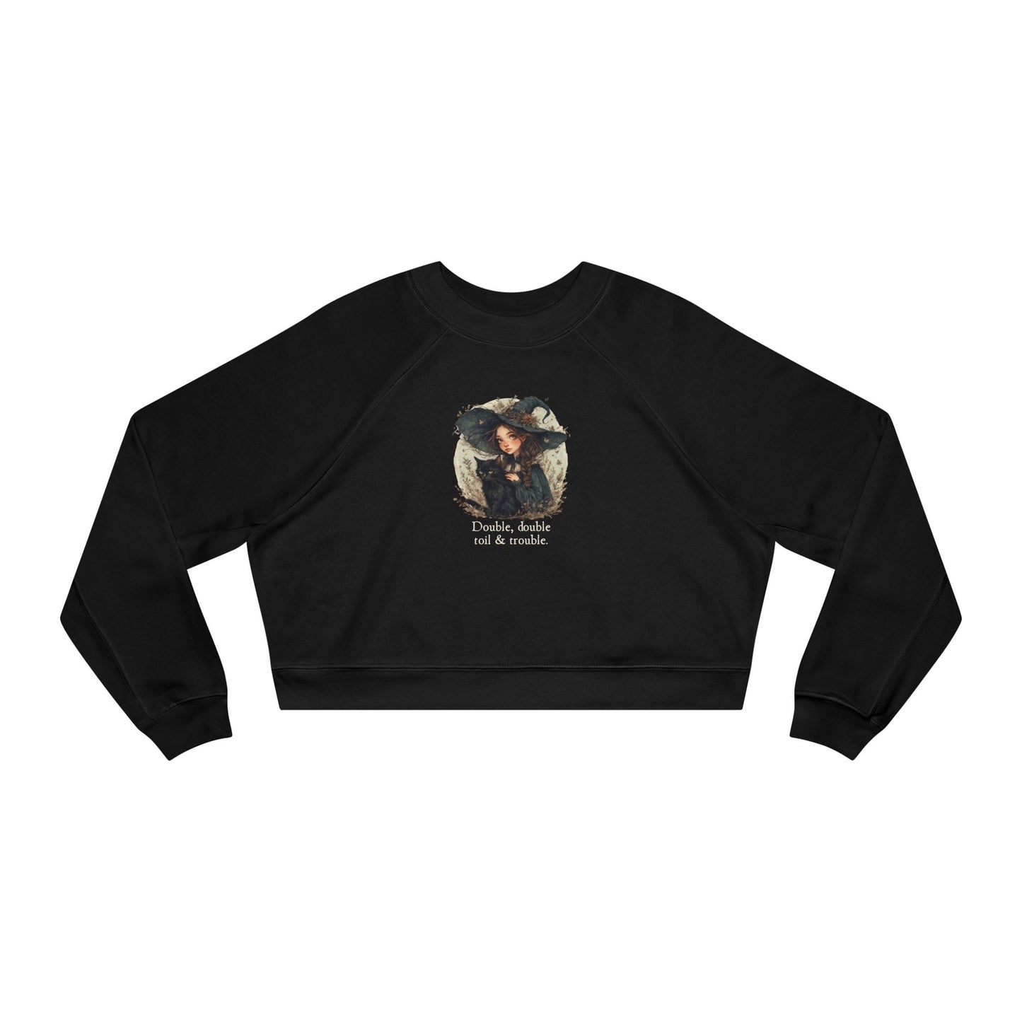 Cute Witchy Cat Lady Cropped Sweatshirt for Women - Halloween Pullover