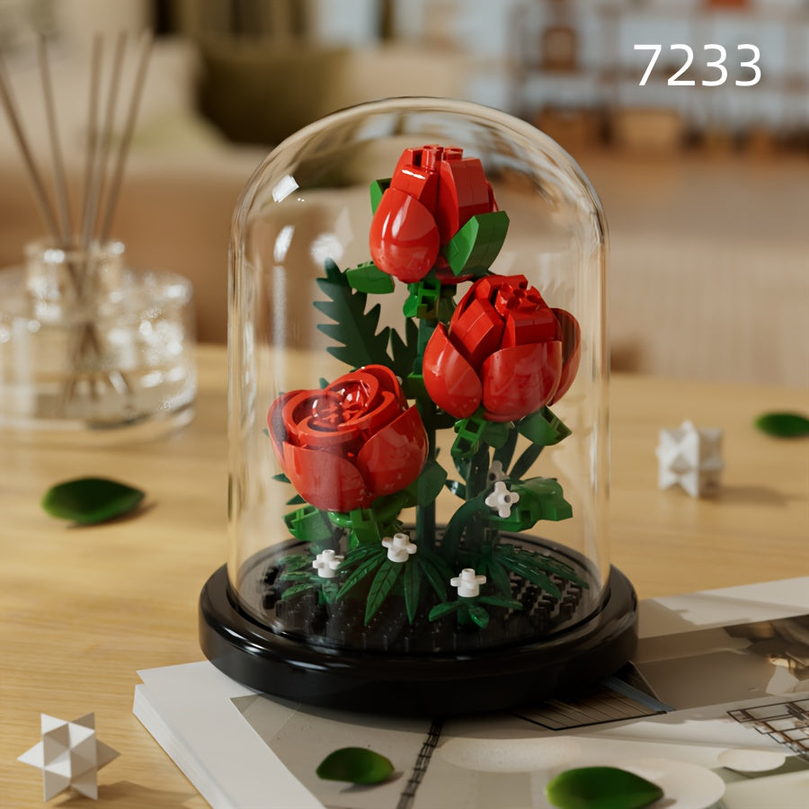 DIY Flower Building Blocks Set - Romantic Proposal Decor, Desktop Ornament & Puzzle Toy, Perfect Birthday Gift Ramadan Mubarak