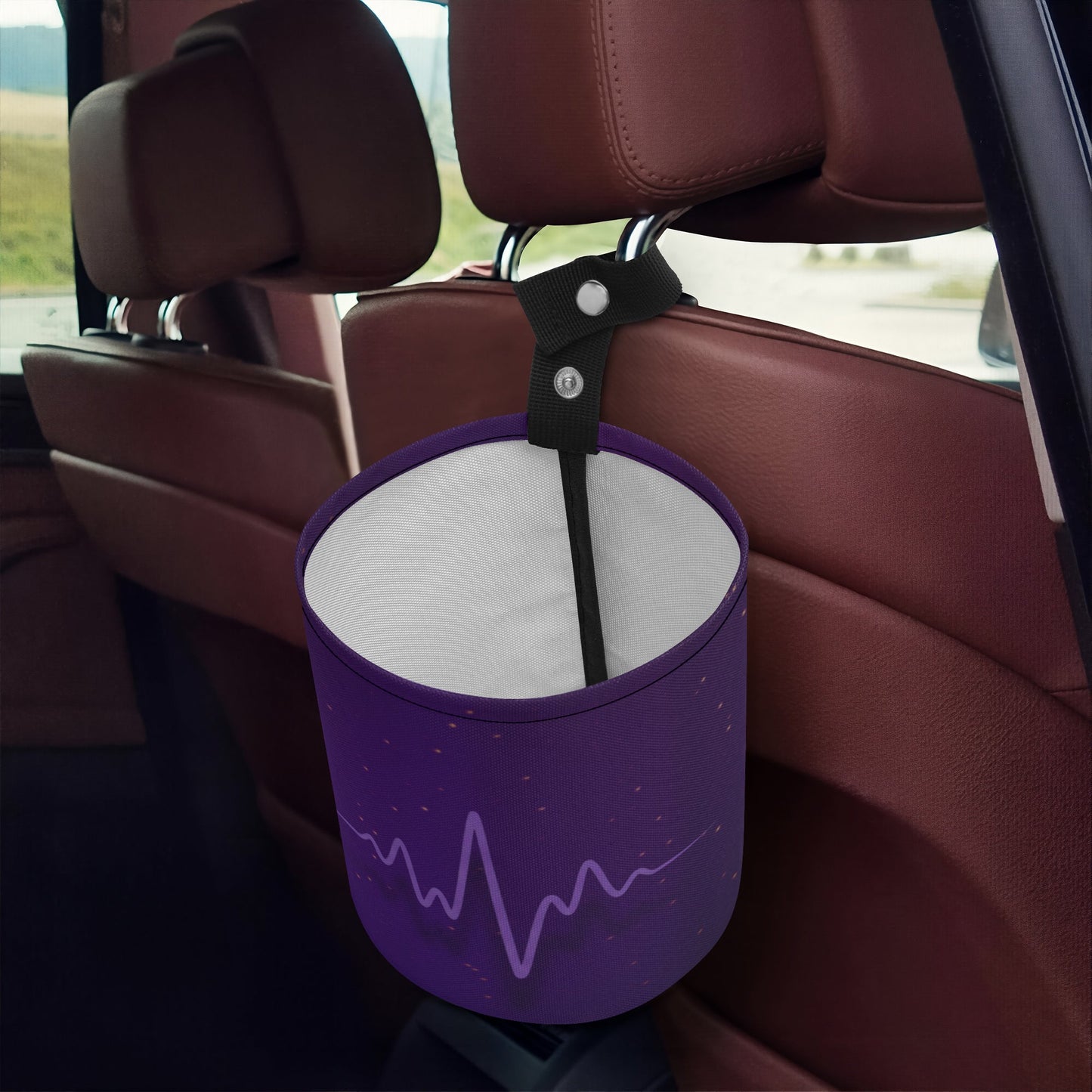 Neurostrong Car Trash Can – Purple EEG Wave Hanging Organizer