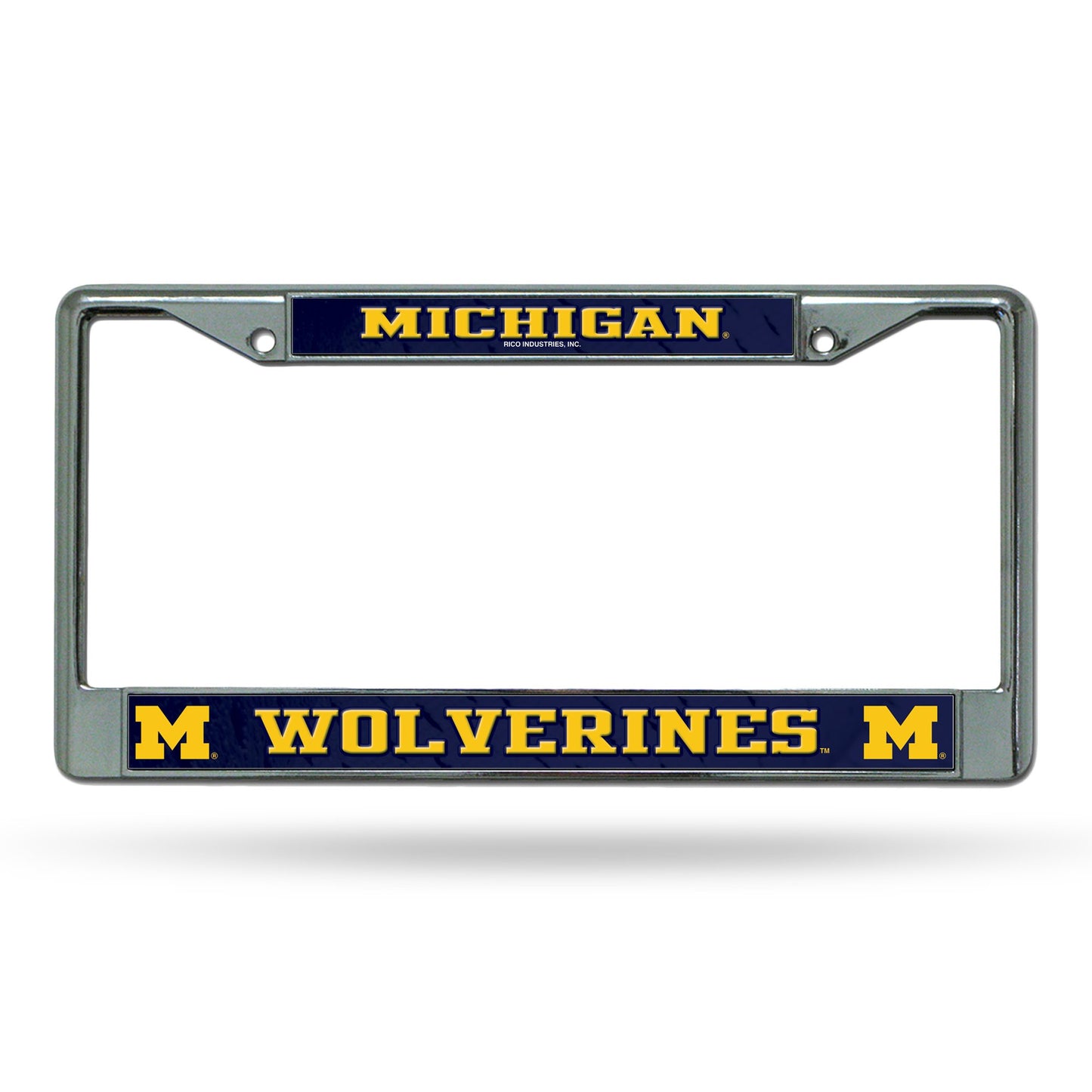 Rico Industries NCAA Michigan Wolverines 12" x 6" Silver Chrome Frame W Decal Insert Car/Truck/SUV Auto Accessory
