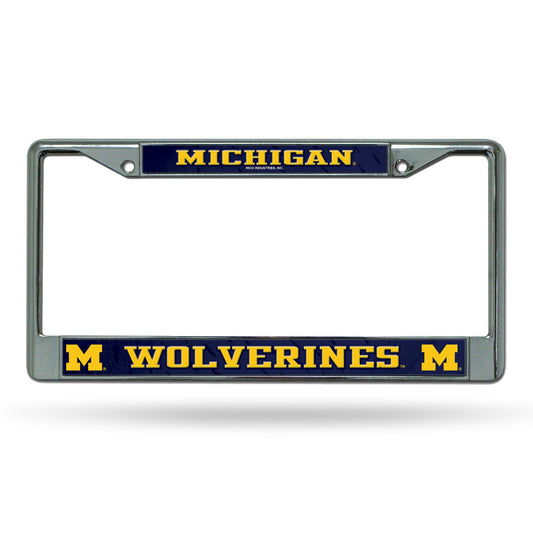 Rico Industries NCAA Michigan Wolverines 12" x 6" Silver Chrome Frame W Decal Insert Car/Truck/SUV Auto Accessory