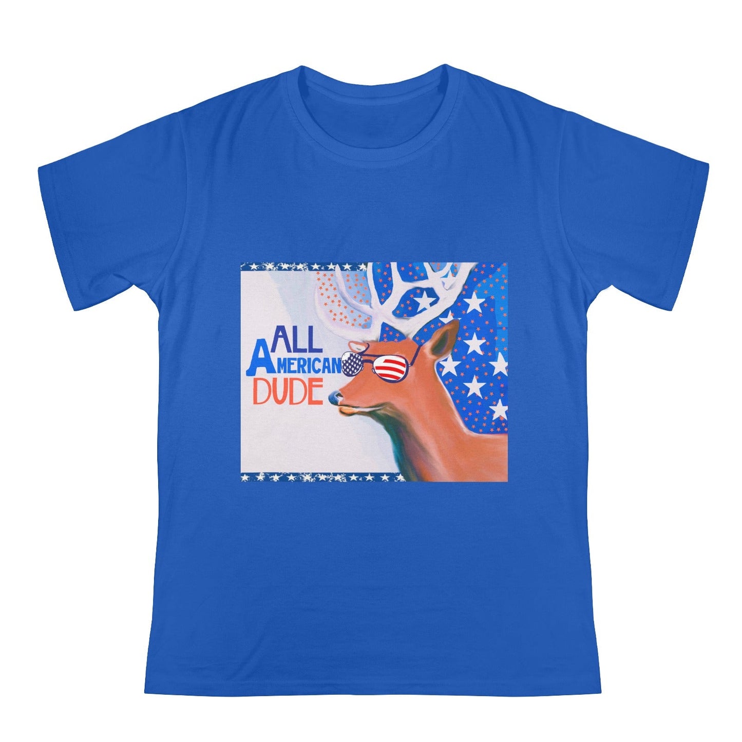 All American Dude with Deer Men's Blue Cotton T-Shirt | Ships from USA