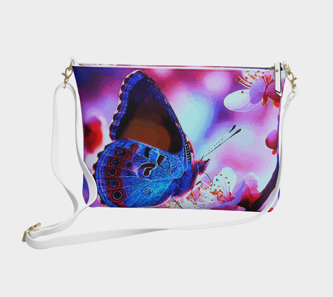 Butterfly and Pink Flowers Crossbody Bag