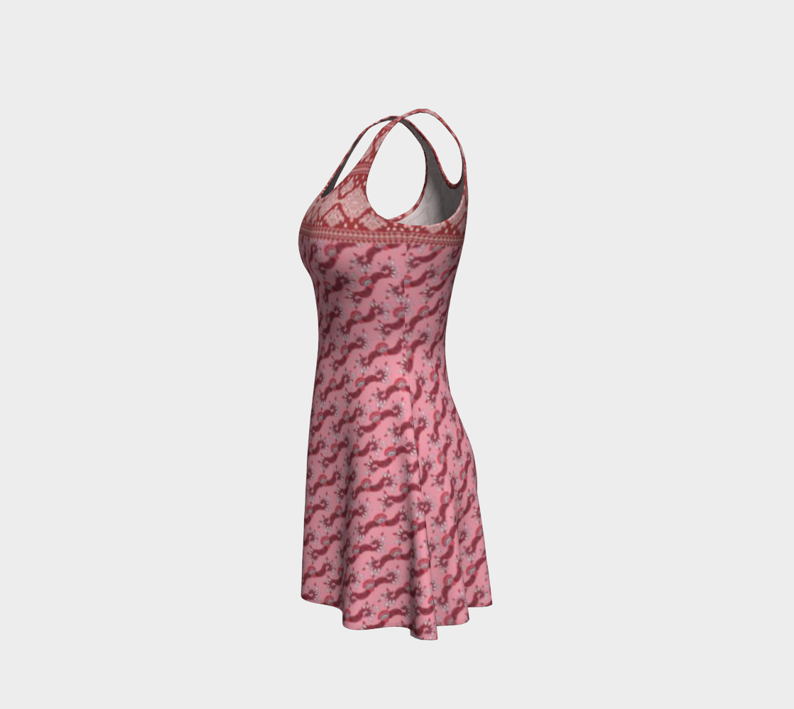 Red and Pink Design with Border Short Flare Dress