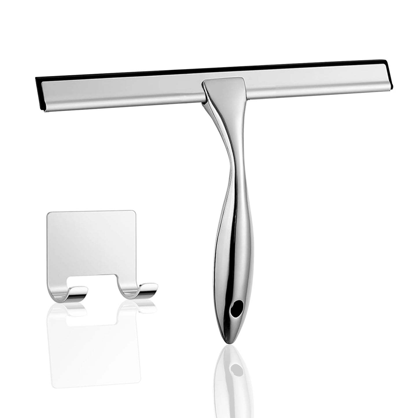 COFTCLMOMT 10-inch Stainless Steel Shower Squeegee for Glass Doors Silver Squeegee for Shower Glass with Hook Water Wiper Bathroom Squeegee Water Wiper for Tile Wall Car Mirror Door