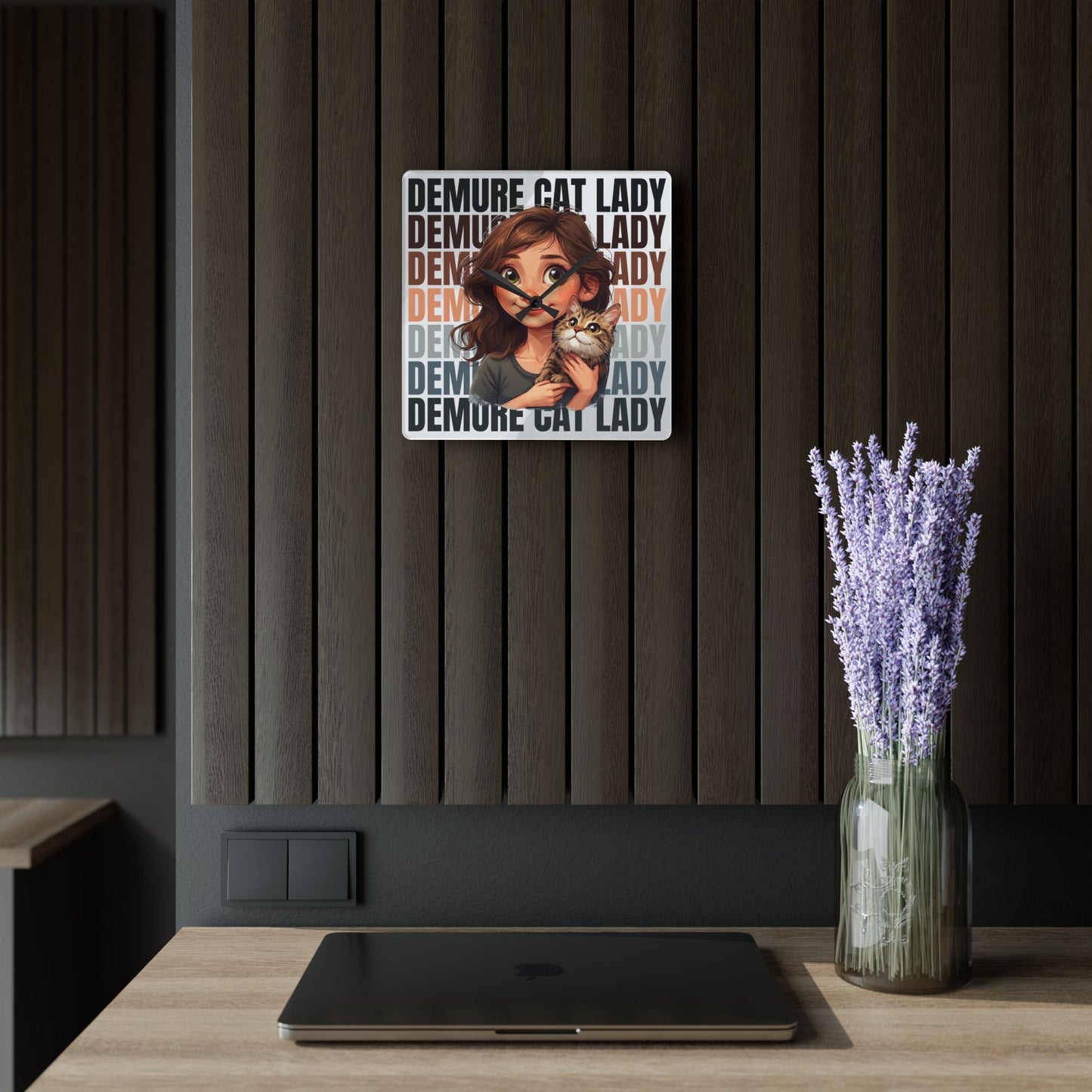 Demure Cat Lady Acrylic Wall Clock