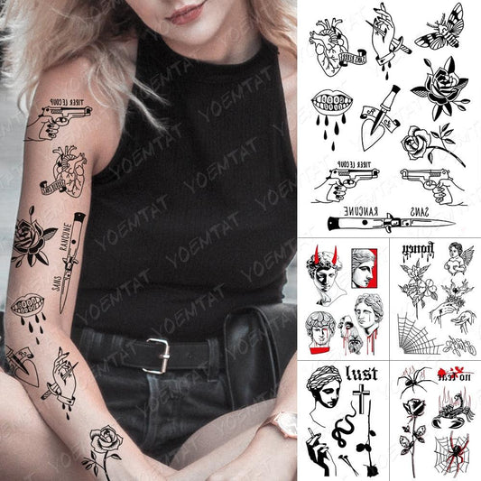 Different Stylish Waterproof Temporary Tattoo Sticker Heart Knife Angel Makeup Tattoos For Women Men