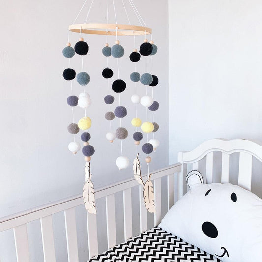 Dream Catcher Nordic Baby Room Wind Chime Bed Bell Decor Wool Ball Kids Bedroom Lovely Wooden Bead Bed Felt Baby Ceiling Mobiles Toys Infant Nursing Accessories Wall Hanging Decoration Ornaments Photography Prop