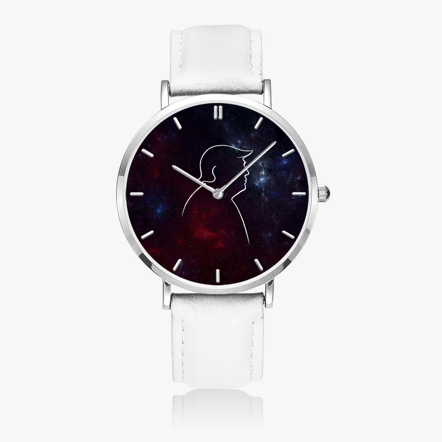 Cosmic Profile Watch – Galaxy Line Art Unisex Leather Band Timepiece