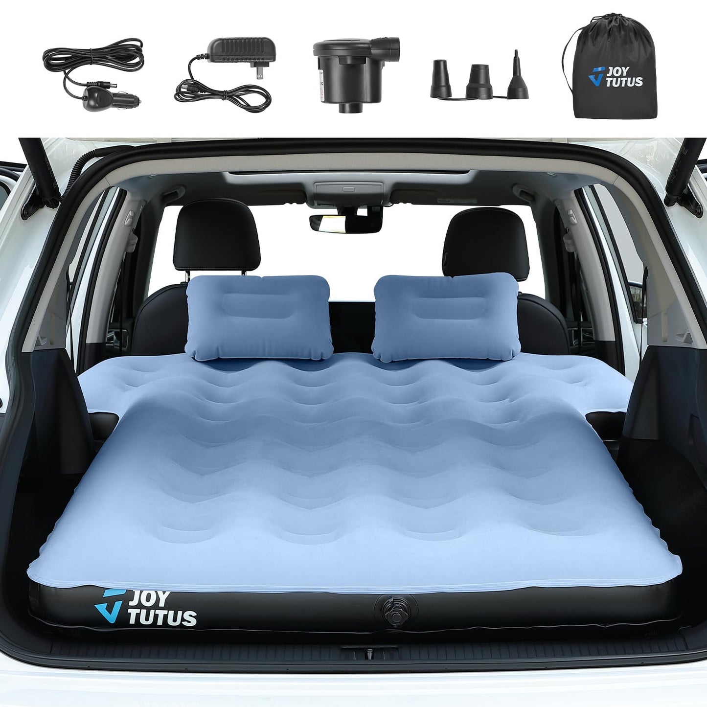 JOYTUTUS SUV Mattress for Car Camping Upgraded Flocking and Extra Thick Oxford Surface SUV Air Mattress SUV Camping Bed Mattress with 2-in-1 Air Pump 2 Pillows & Carry Bag (Blue)