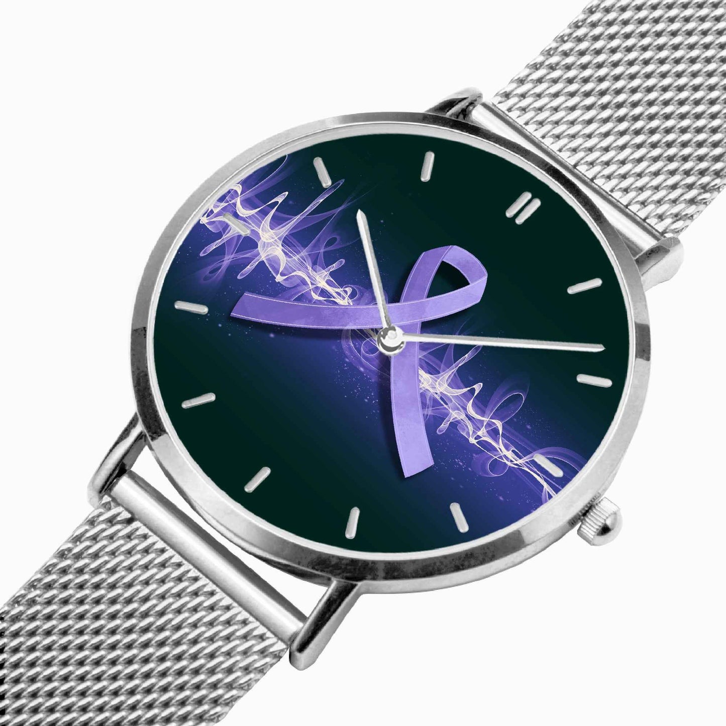 Neurostrong Purple Ribbon Watch – Unisex Stainless Steel Leather Band Timepiece