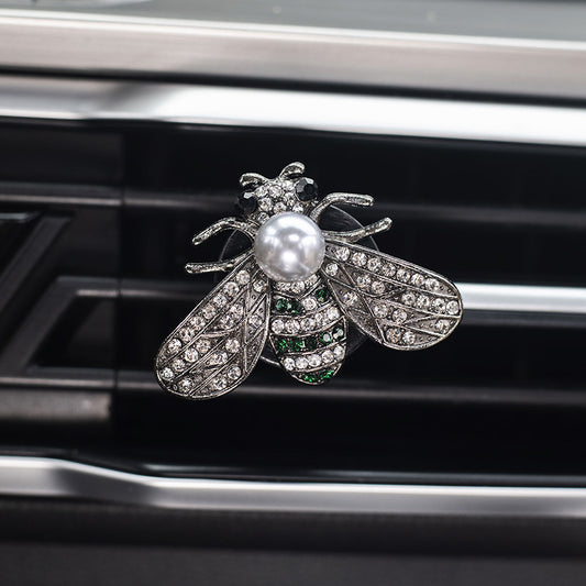 Cute Bee Car Air Freshener Clip with Pearl & Rhinestones