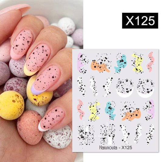 Egg Shell French Lines Water Decals Sticker Geometric Flowers Leaves Bubble Design Slider For Manicuring Nail Art Manicure Lips Nail Art Decorations Slider Nail Art Stickers Decals Nail Art Supplies Valentines Day 3D Self-Adhesive Nail Decorations