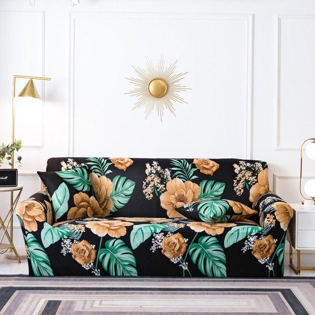 Elastic Plain Floral Printing  Sofa Cover Stretch for Living Room Couch Cover Chair Protector 1/2/3/4 Seater Printed Couch Cover for 3 Cushion Couch  Floral Pattern Sofa Cover with Separate Cushion Cover Pieces Stretch Sofa Slipcover