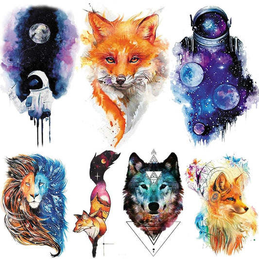 Elegant Animal Waterproof Temporary Tattoos Sticker Astronaut Fake Tattoo Planets Star Space Modern Colorful Realistic Design For Womens