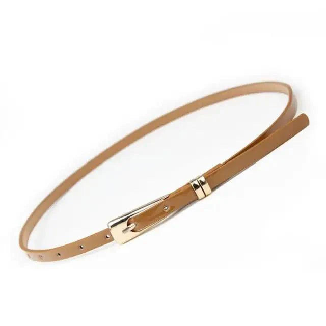 Elegant Leather Adjustable Thin Belt For Women Unique Black Design Ladies Belt High Quality Charming Waistbands For Dress