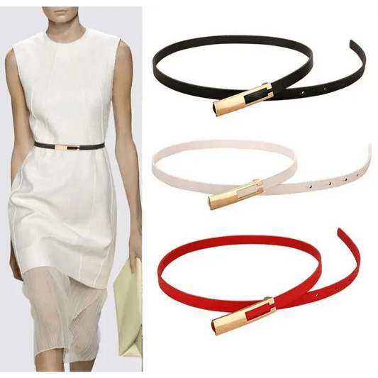 Elegant Leather Adjustable Thin Belt For Women Unique Black Design Ladies Belt High Quality Charming Waistbands For Dress