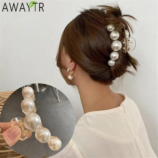 Elegant Pearl Hair Claw Large/Medium/Small/Mini Clips Pefrect for All Hair Types Light Acrylic Hair Catch Fashion Styling Tools New Hyperbole Big Pearls Acrylic Hair Claw Clips Big Size Makeup Hair Styling Barrettes for Women Hair Accessories