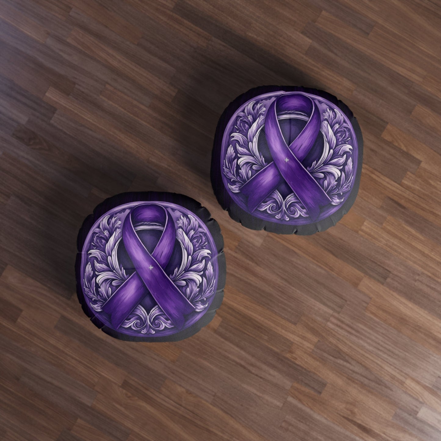 Elegant Purple Ribbon Tufted Floor Pillow, Round