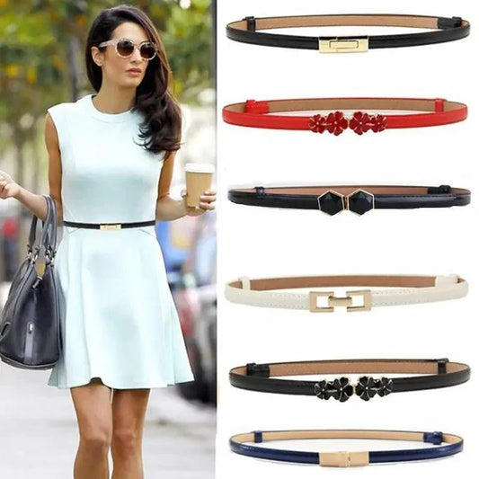 Elegant Thin Adjustable Belt PU Leather  One Size Buckle Women Waistbands Multiple Colors Belts For Women