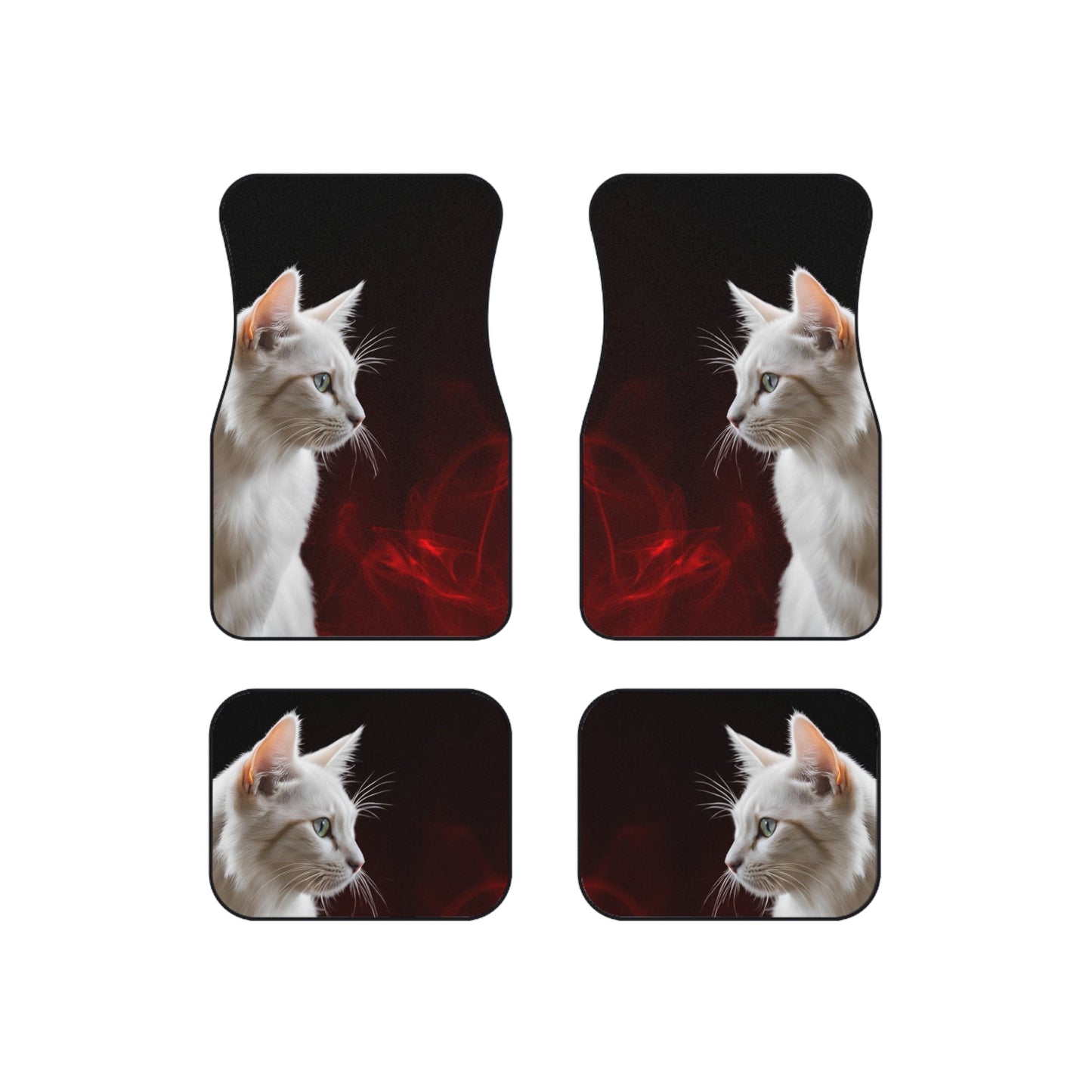 Elegant White Cat Car Mats - Set of 4 - Stylish Auto Accessories for Pet Lovers