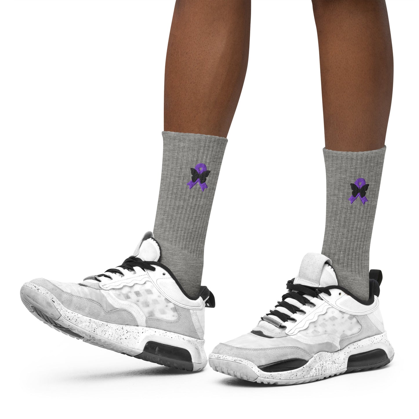 Purple Ribbon Embroidered Socks
