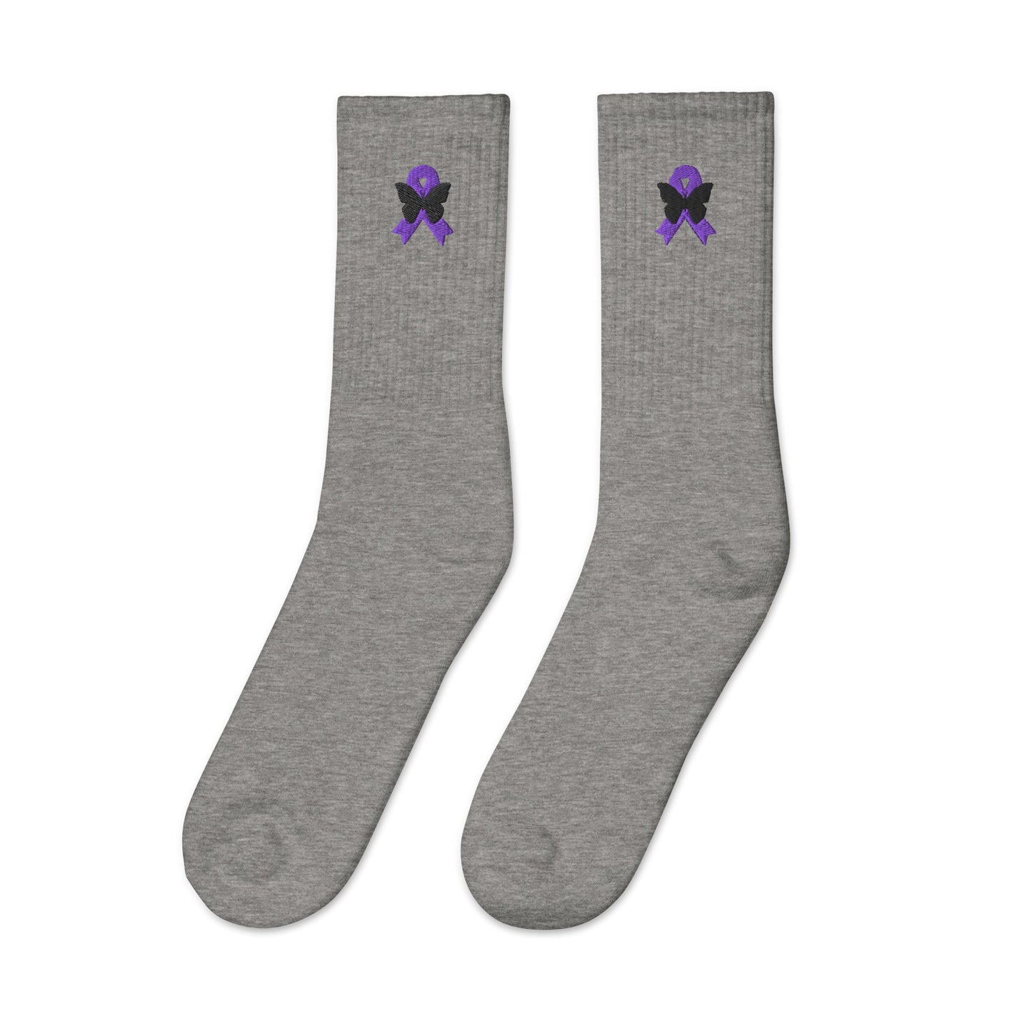 Purple Ribbon Embroidered Socks