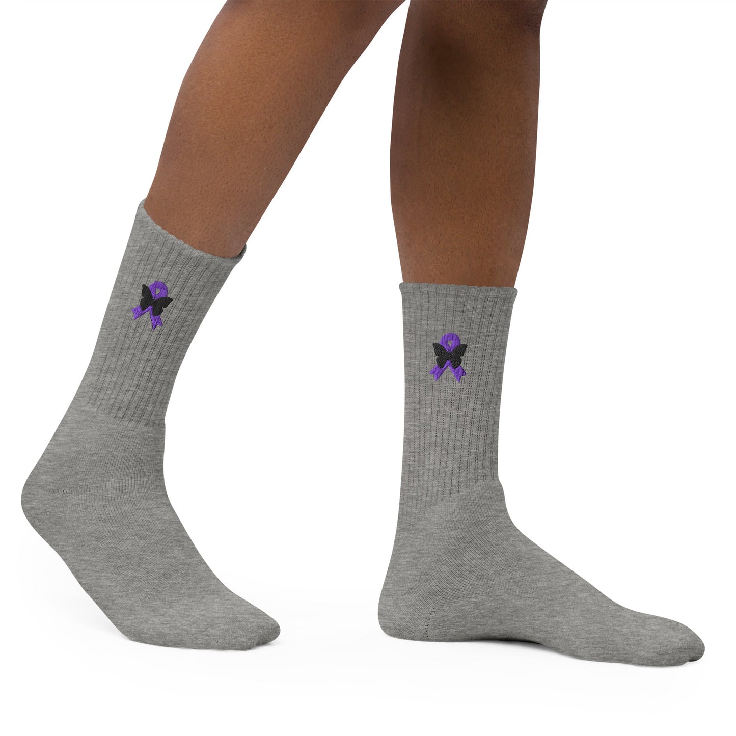Purple Ribbon Embroidered Socks