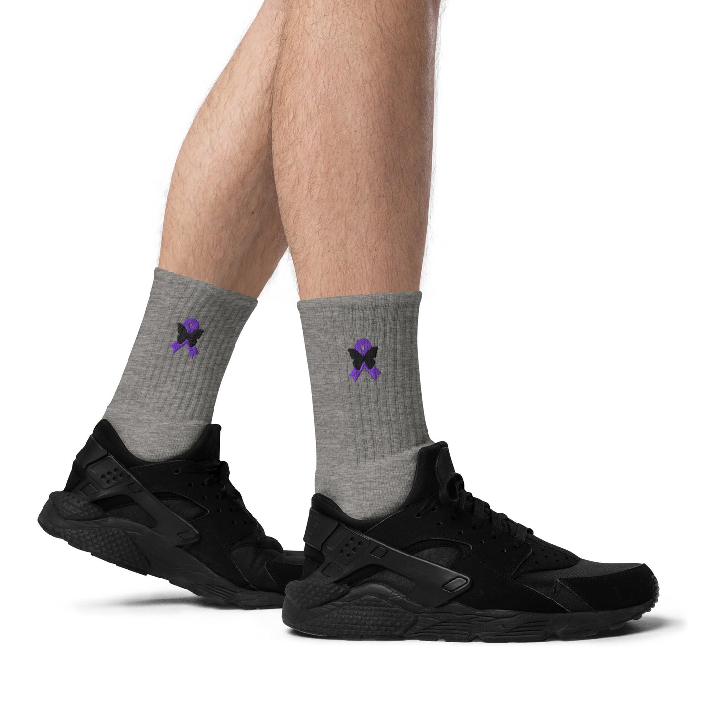 Purple Ribbon Embroidered Socks