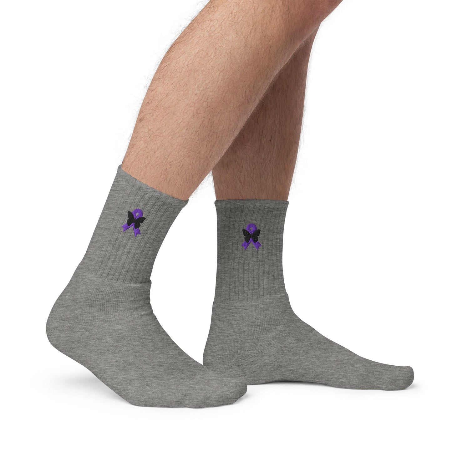 Purple Ribbon Embroidered Socks