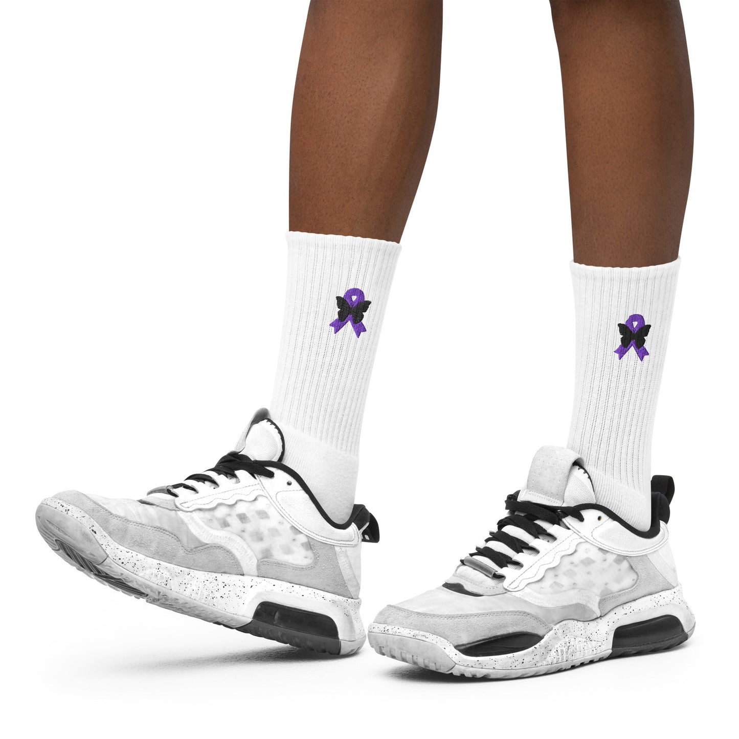 Purple Ribbon Embroidered Socks