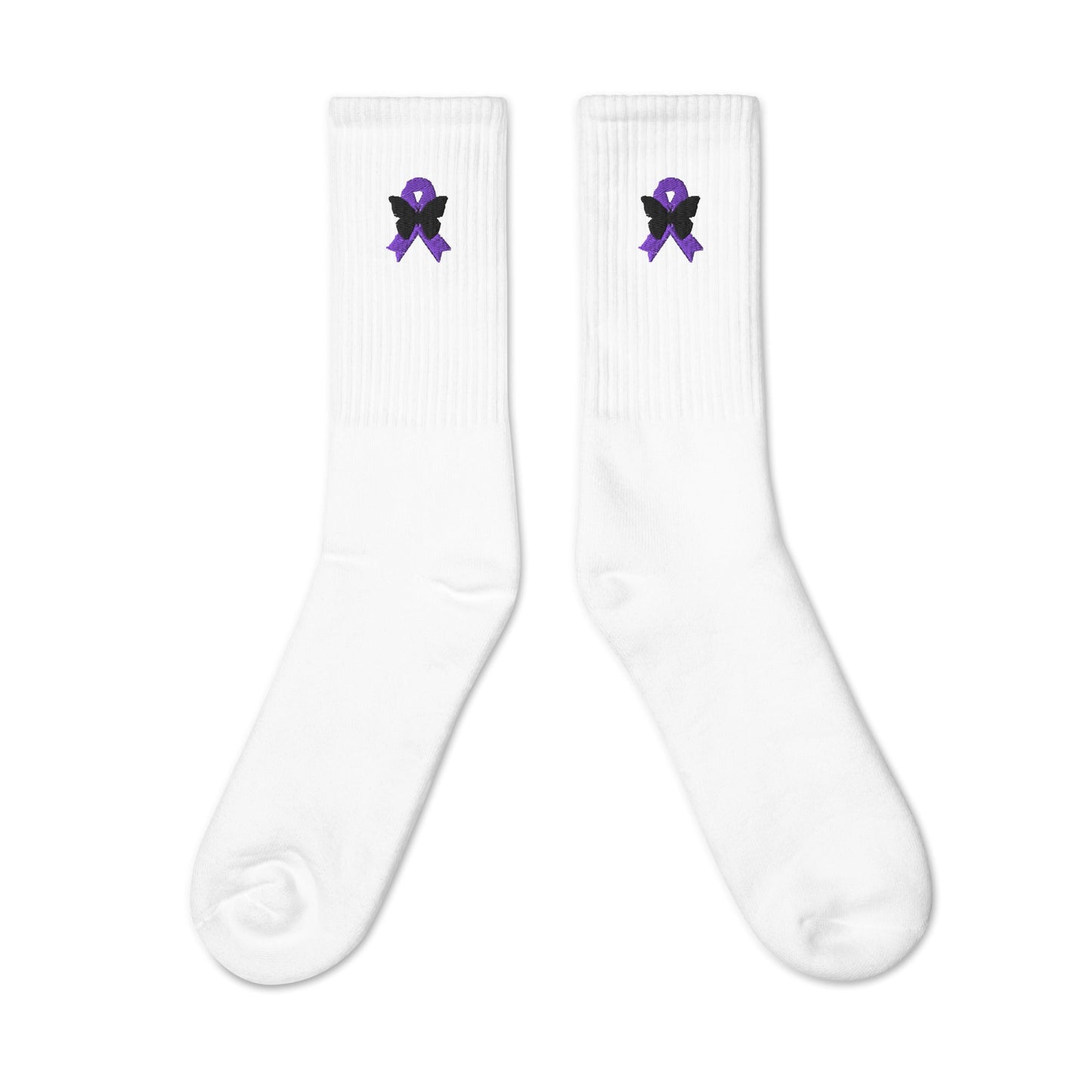 Purple Ribbon Embroidered Socks
