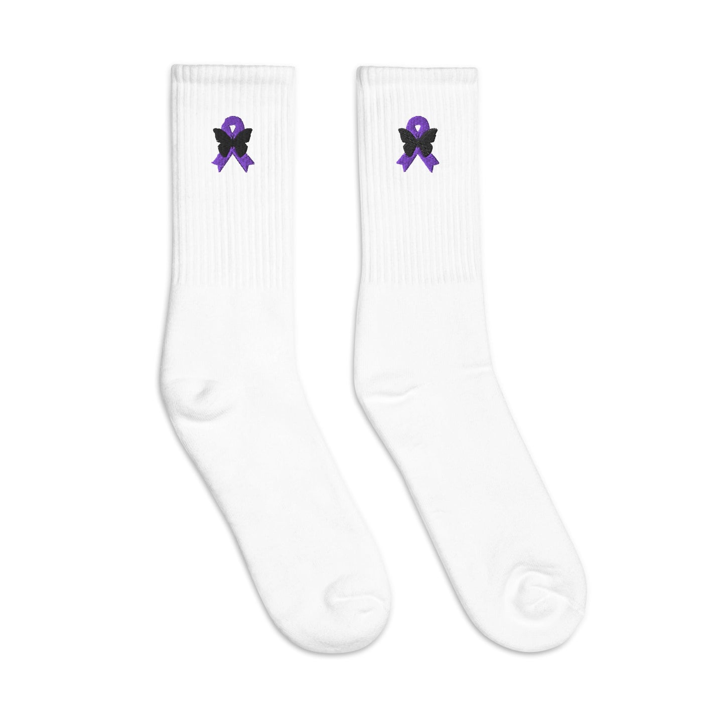 Purple Ribbon Embroidered Socks