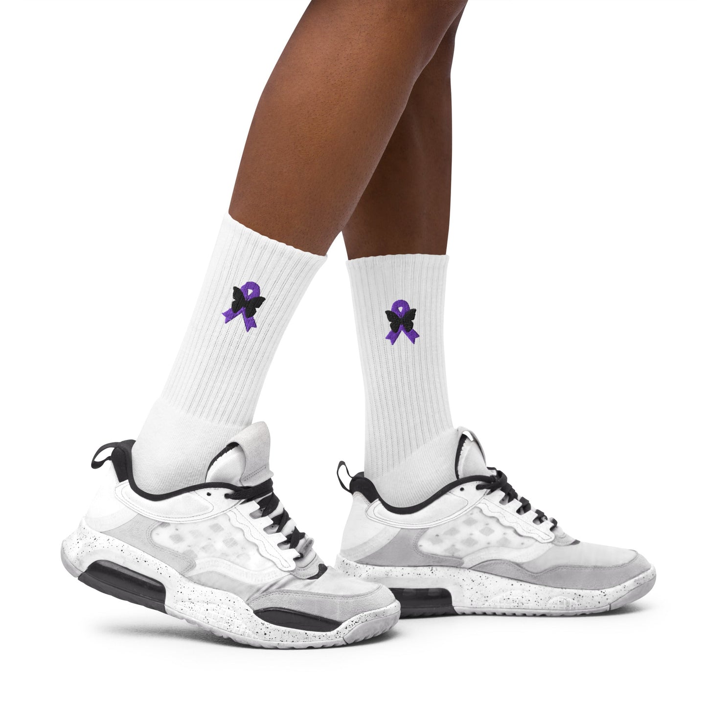 Purple Ribbon Embroidered Socks