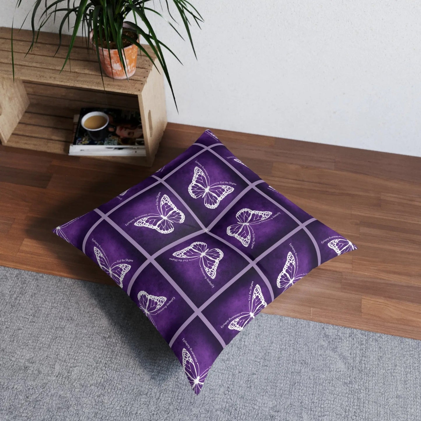 Epilepsy Awareness Butterfly Tufted Floor Pillow