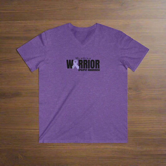 Epilepsy Awareness V-Neck Tee - Support Your Warrior Wife Epilepsy Tee