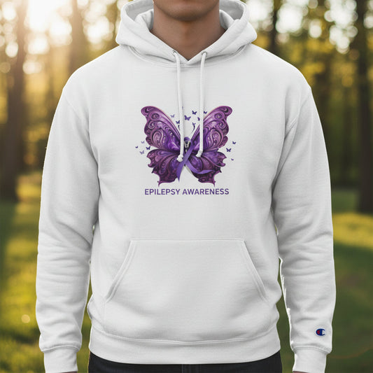 Epilepsy Awareness Butterfly Champion Hoodie – Purple Ribbon Awareness Sweatshirt